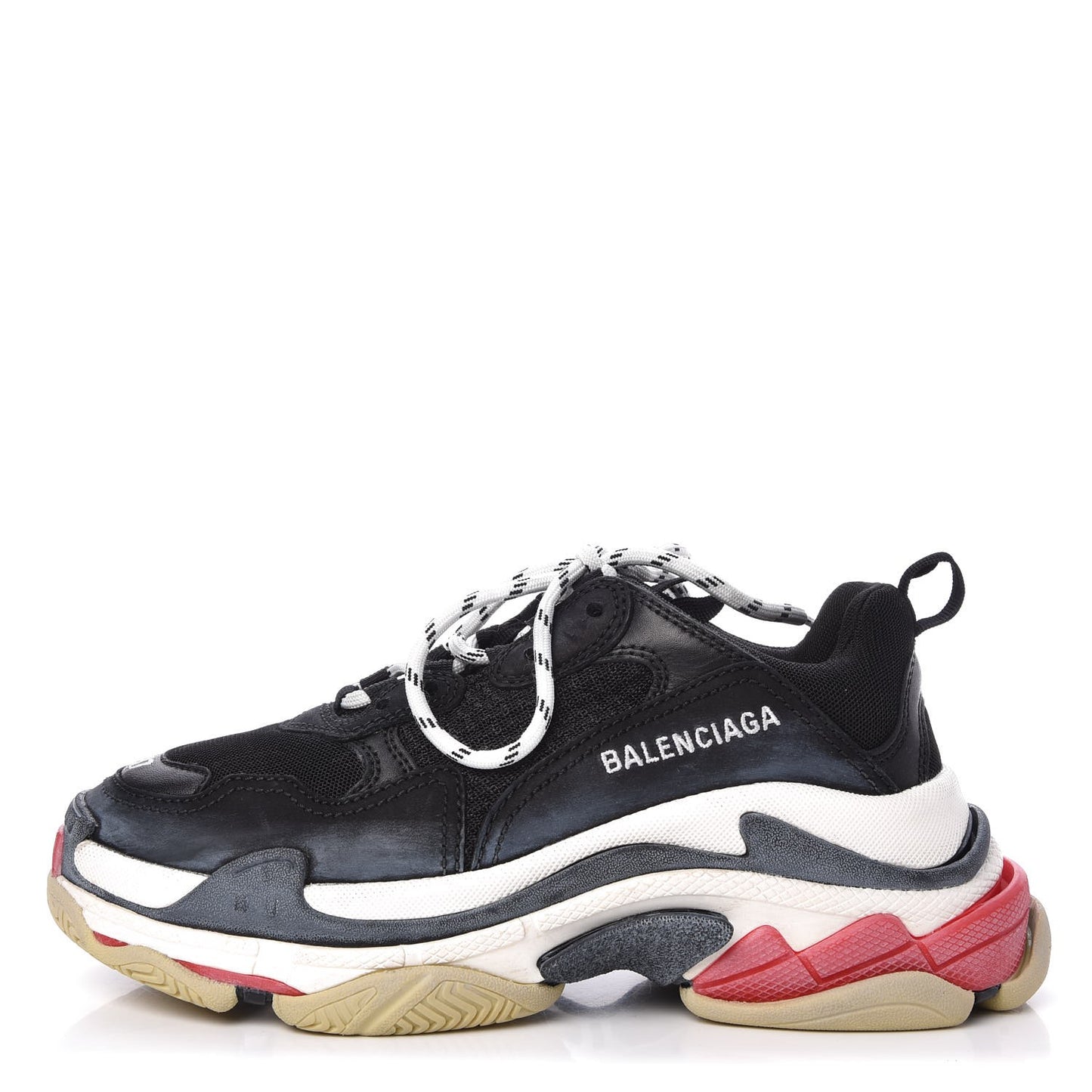 Fabric Mesh Washed Effect Womens Triple S Sneakers 37 Black Red