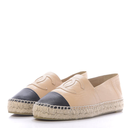 Chanel Lambskin CC Espadrilles 38 Beige Black 3 of 9