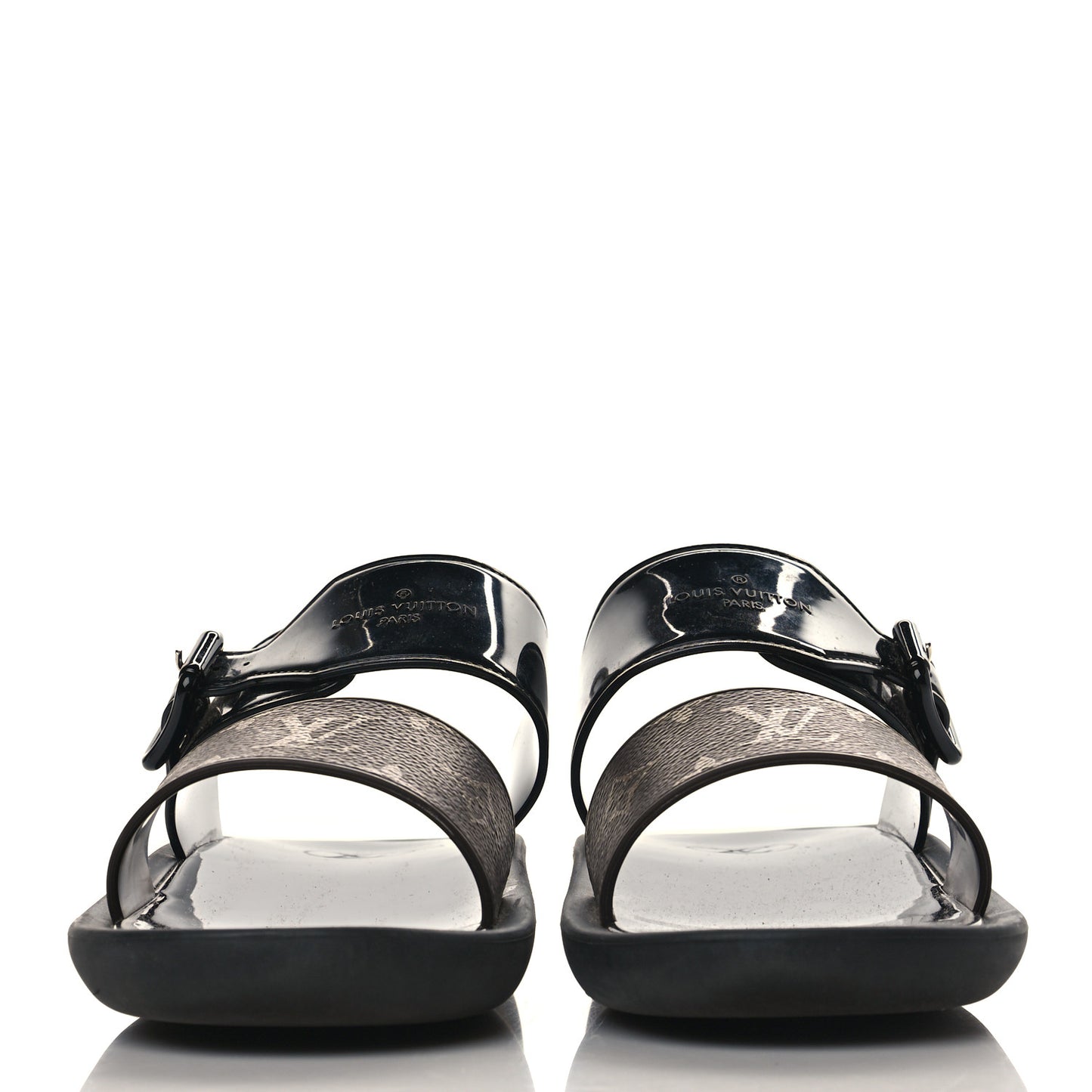 Monogram Sunbath Flat Mule Sandals 38 Black