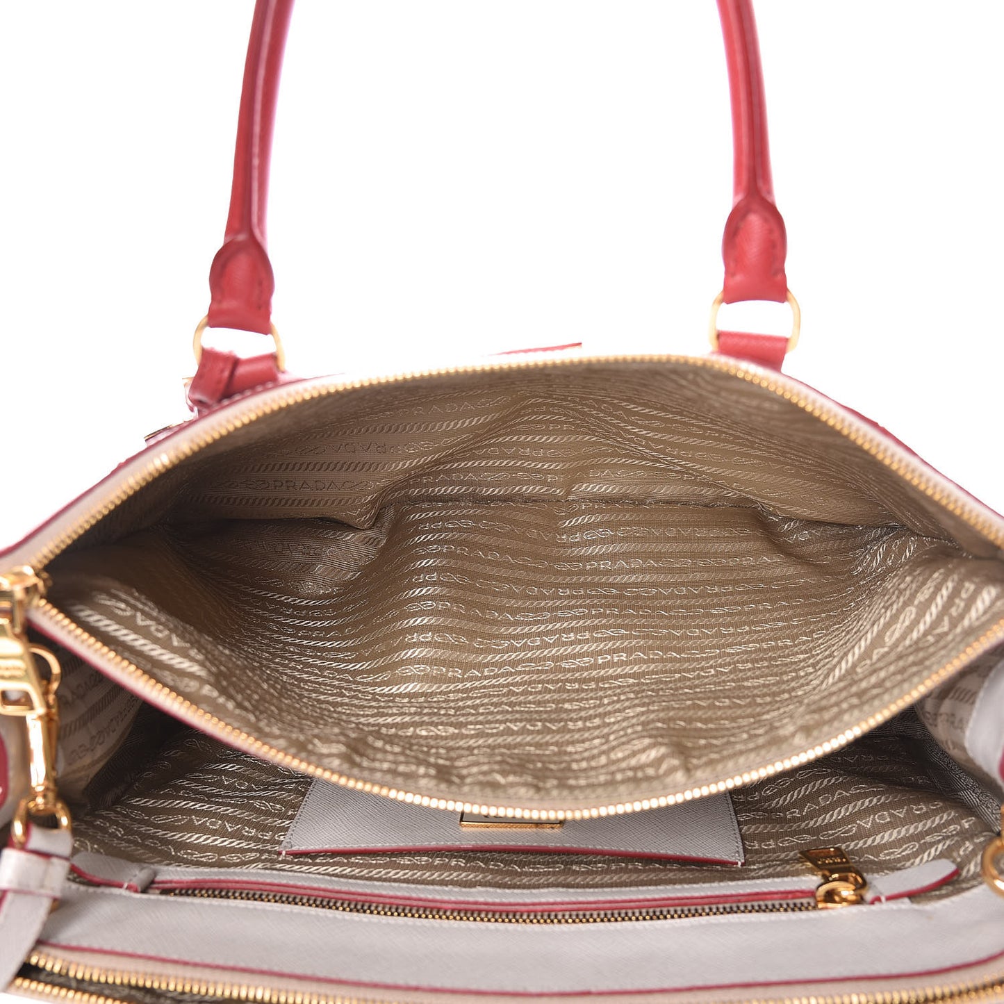 Saffiano Lux Colorblock Medium Galleria Double Zip Tote Fuoco Talco