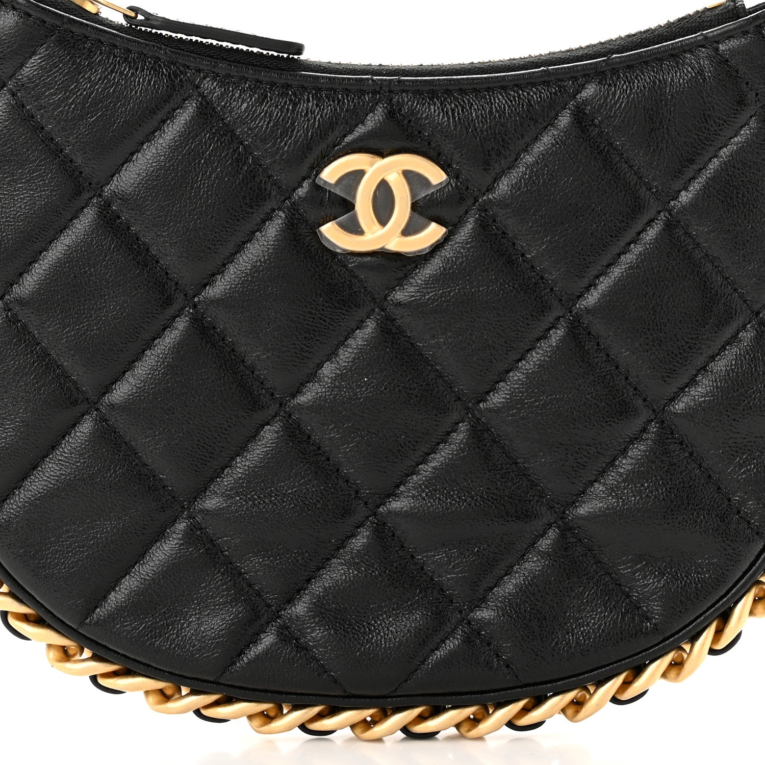 Chanel Shiny Crumbled Lambskin Quilted Round Small CC Hobo Black 8 of 11