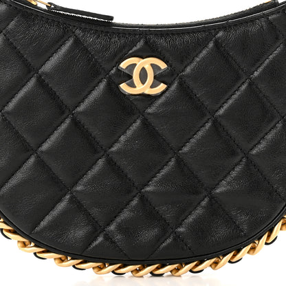 Chanel Shiny Crumbled Lambskin Quilted Round Small CC Hobo Black 8 of 11