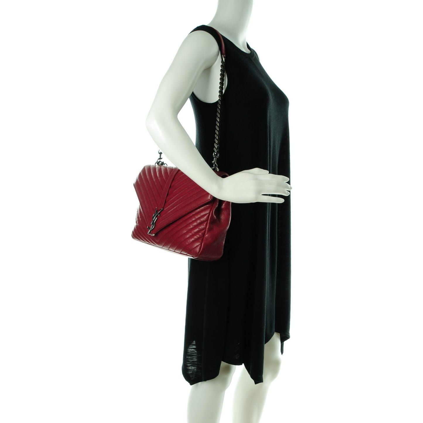 Sheepskin Matelasse Chevron Large Monogram Satchel Red