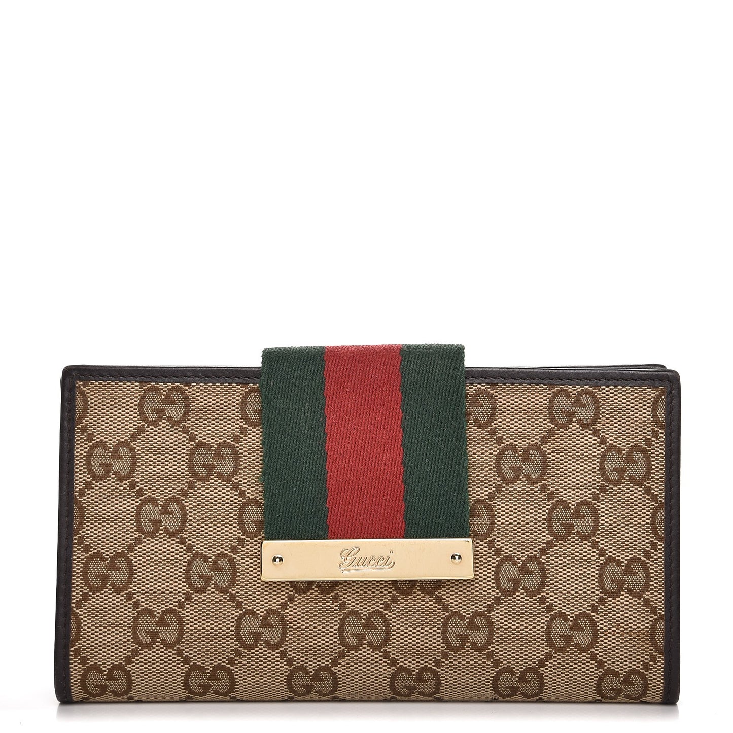 Monogram Calfskin Ladies Web Continental Wallet Beige Ebony Cocoa