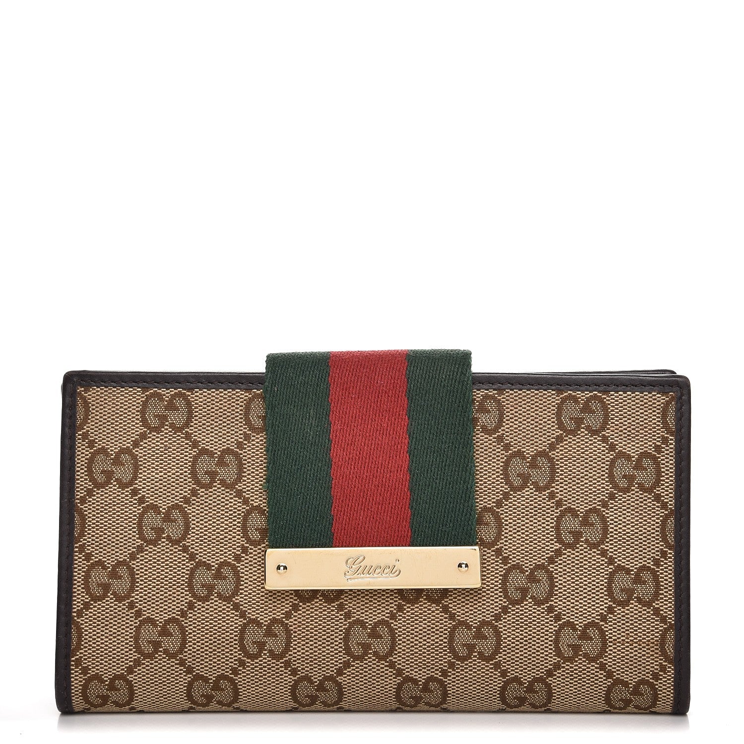 Gucci Monogram Calfskin Ladies Web Continental Wallet Beige Ebony Cocoa 1 of 9
