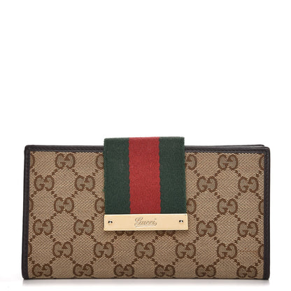 Gucci Monogram Calfskin Ladies Web Continental Wallet Beige Ebony Cocoa 1 of 9