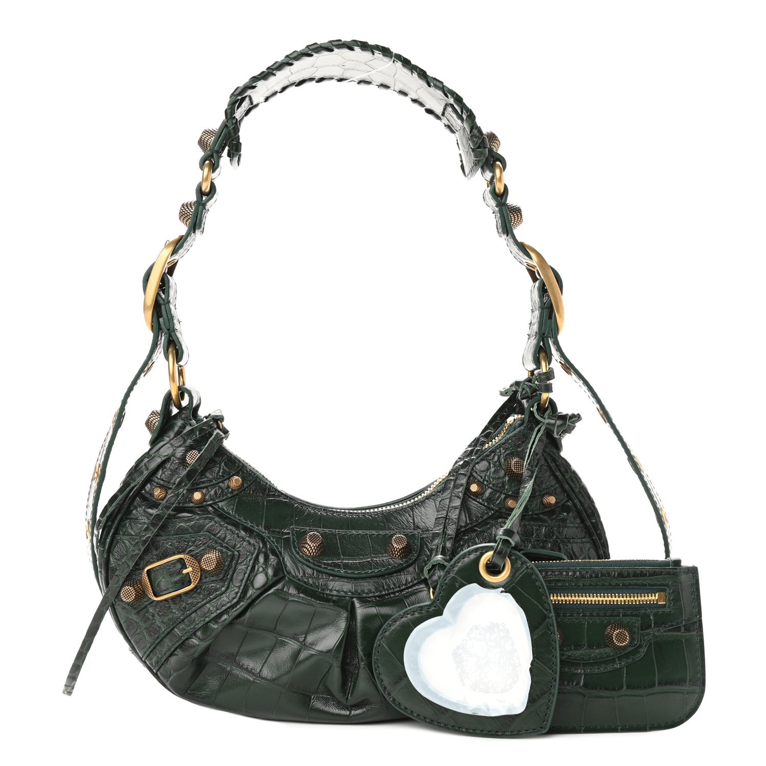 Balenciaga Extra Supple Calfskin Crocodile Embossed Le Cagole Shoulder Bag XS Forest Green 1 of 12