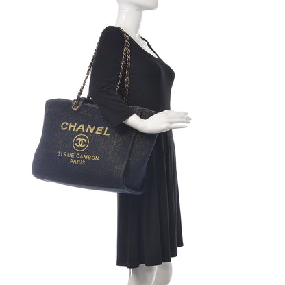 Chanel Lurex Canvas Medium Deauville Tote Navy Blue Gold 3 of 12