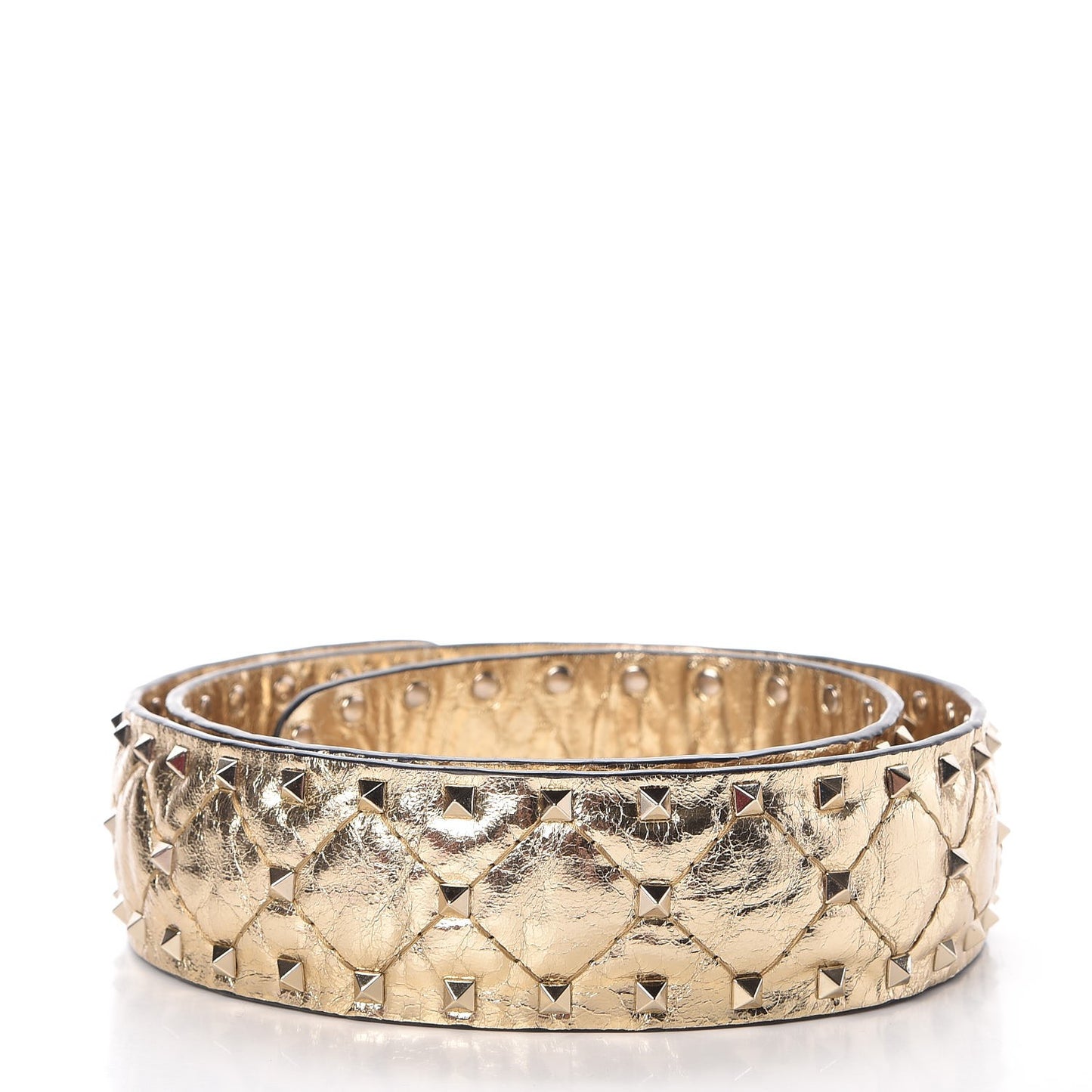 Metallic Wrinkled Lambskin Rockstud Spike Shoulder Strap Mekong