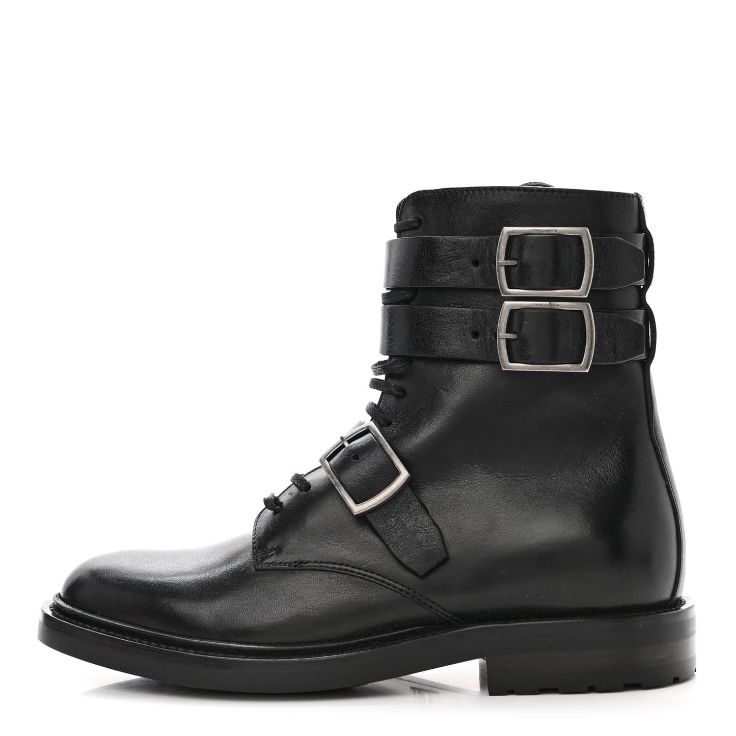 Kangaroo Calfskin Embossed Army 20 Strap Boots 37 Black