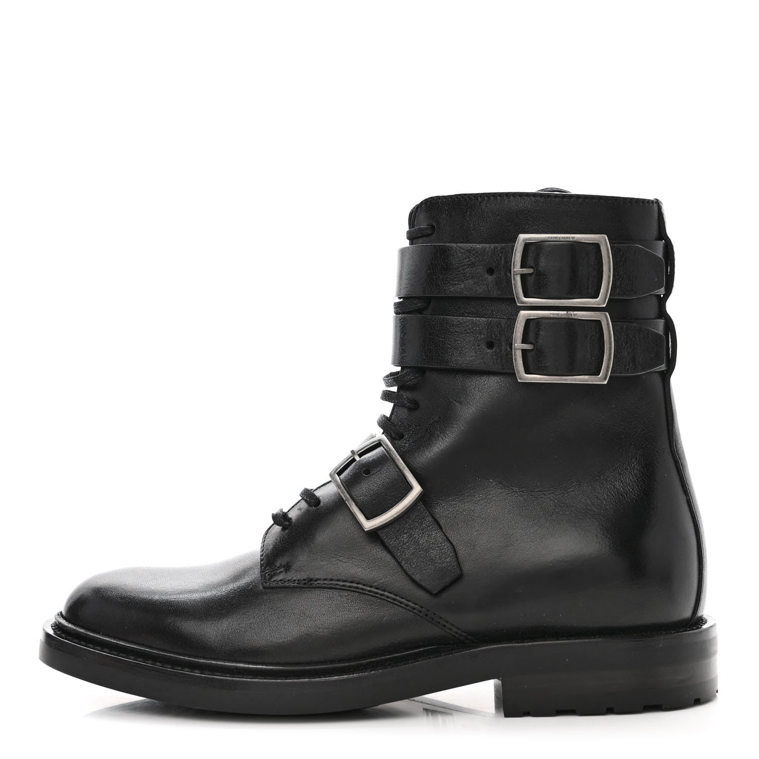 Saint Laurent Kangaroo Calfskin Embossed Army 20 Strap Boots 37 Black 1 of 9