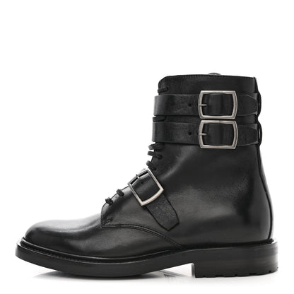 Saint Laurent Kangaroo Calfskin Embossed Army 20 Strap Boots 37 Black 1 of 9
