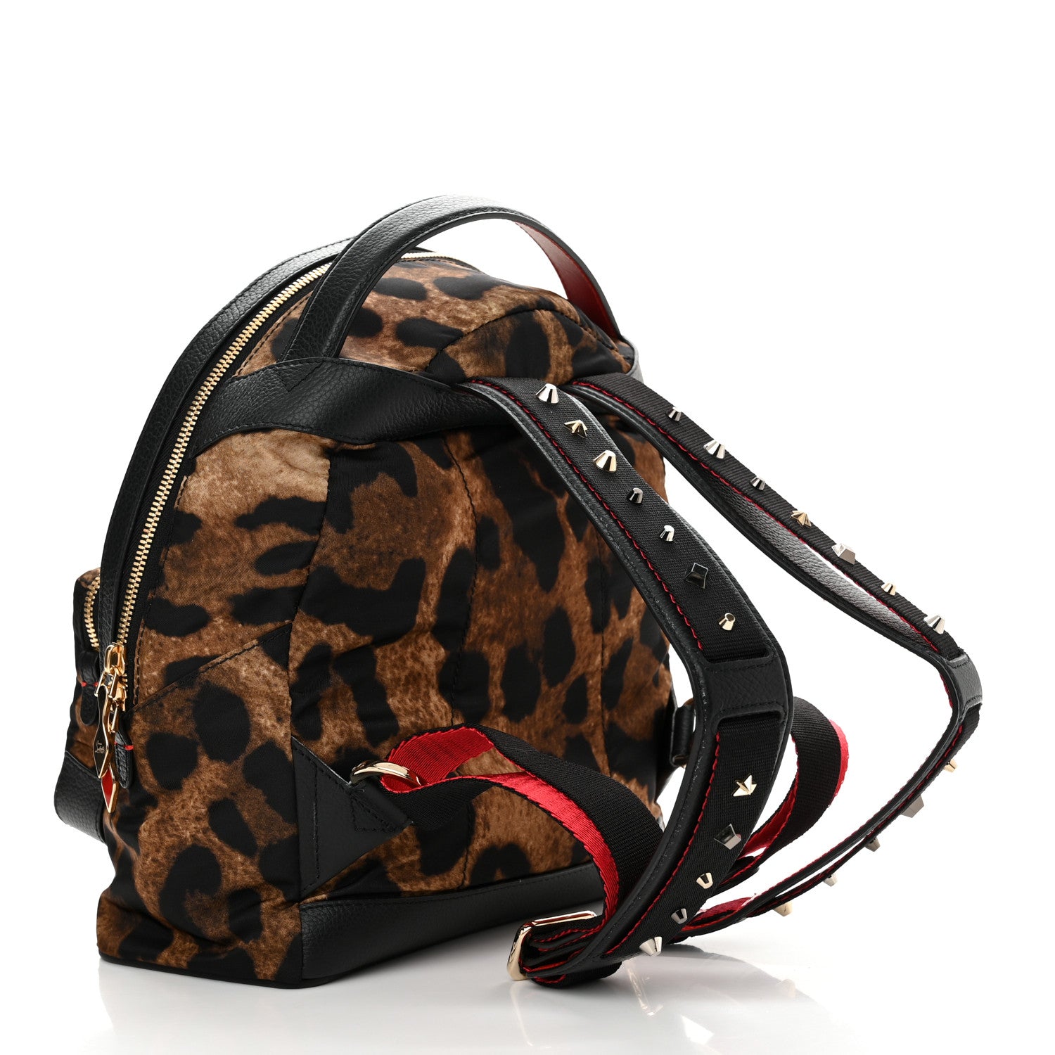 Christian Louboutin Nylon Calfskin Leopard Studded Small Backloubi Backpack Brown Black 2 of 11