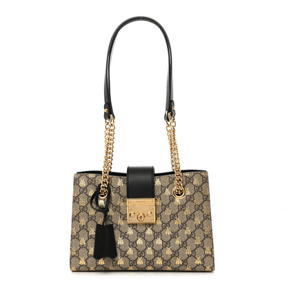 Gucci GG Supreme Monogram Bees Small Padlock Tote Beige Oro Black 1 of 11