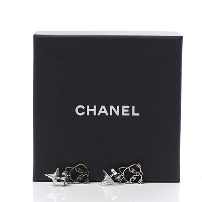 Chanel Crystal Emoji Choupette Cat CC Earrings Silver 5 of 5