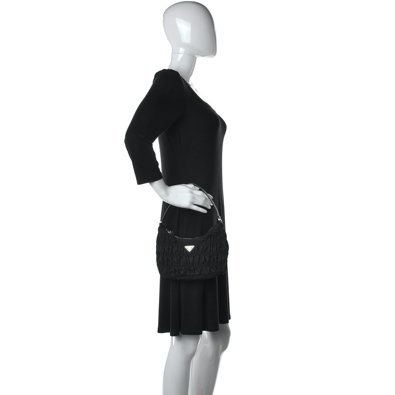Prada Tessuto Nylon Gaufre Shoulder Bag Black 2 of 10