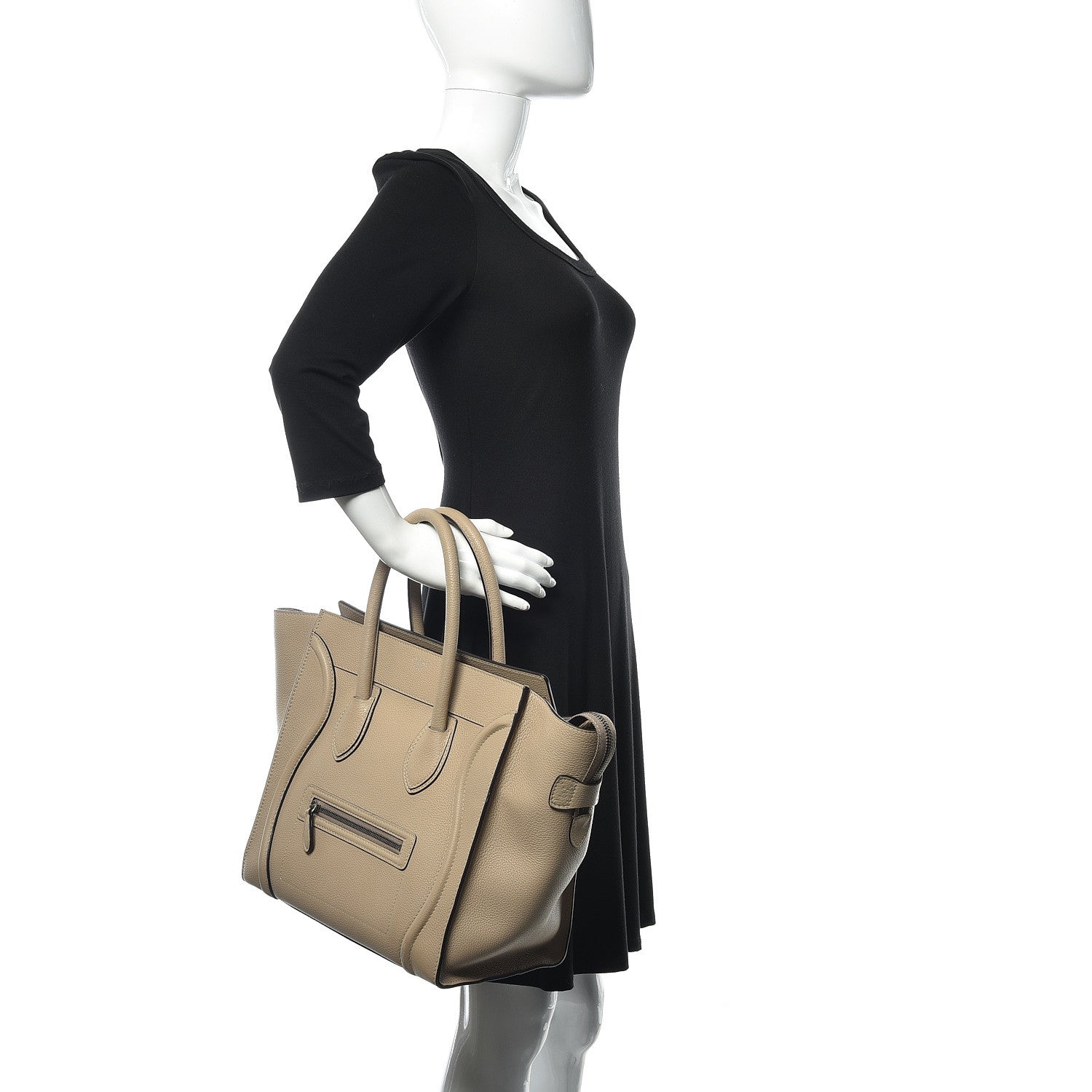 Celine Drummed Calfskin Mini Luggage Dune 2 of 11