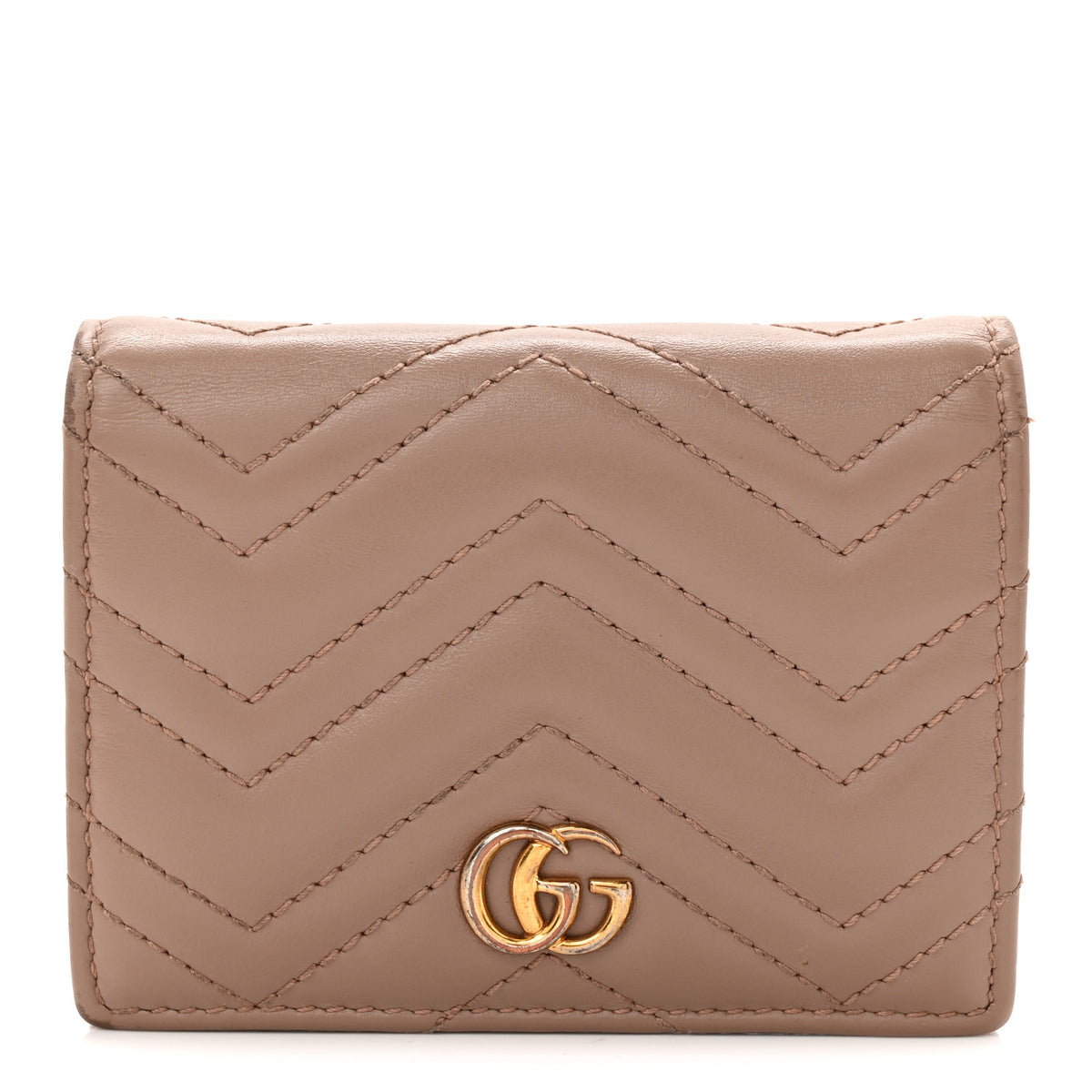 Gucci Calfskin Matelasse GG Marmont Card Case Wallet Porcelain Rose 1 of 7