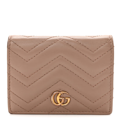 Gucci Calfskin Matelasse GG Marmont Card Case Wallet Porcelain Rose 1 of 7