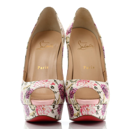 Christian Louboutin Watersnake Fiori Fetish Peep 150 Pumps 38.5 Latte Pompadour 2 of 12
