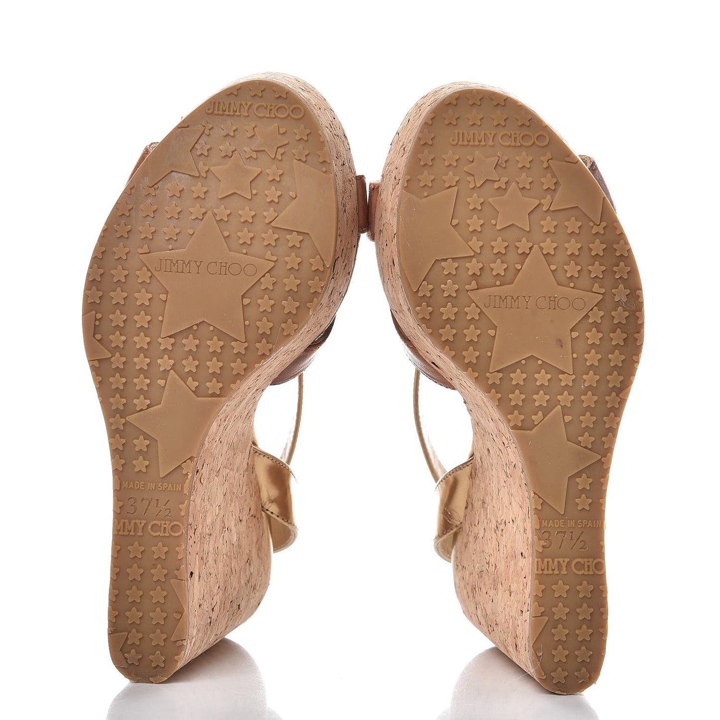 Metallic Calfskin Papyrus Cork Wedge Sandals 37.5 Gold