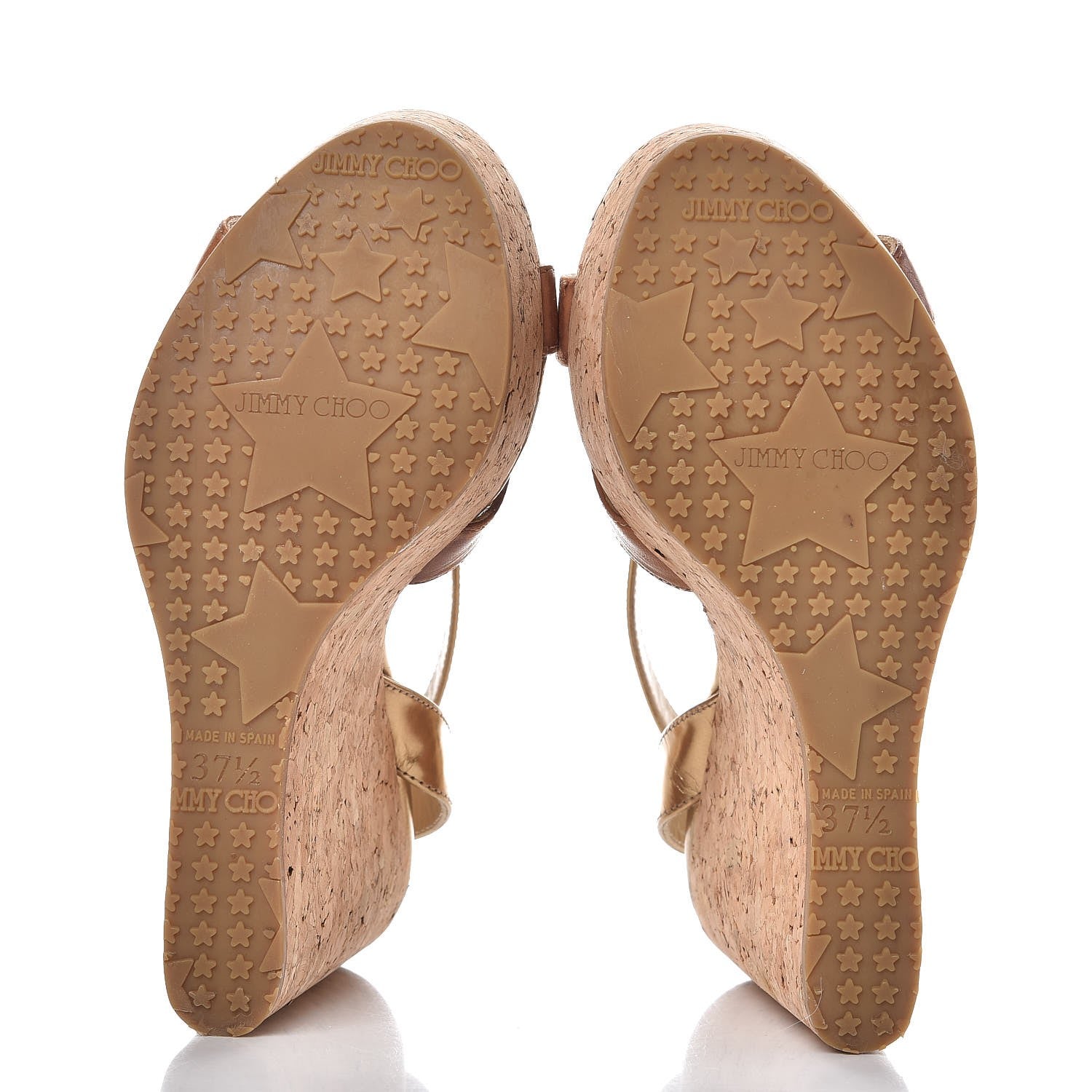 Jimmy Choo Metallic Calfskin Papyrus Cork Wedge Sandals 37.5 Gold 7 of 10