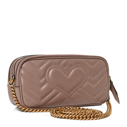 Gucci Calfskin Matelasse Mini GG Marmont Chain Crossbody Bag Porcelain Rose 3 of 9