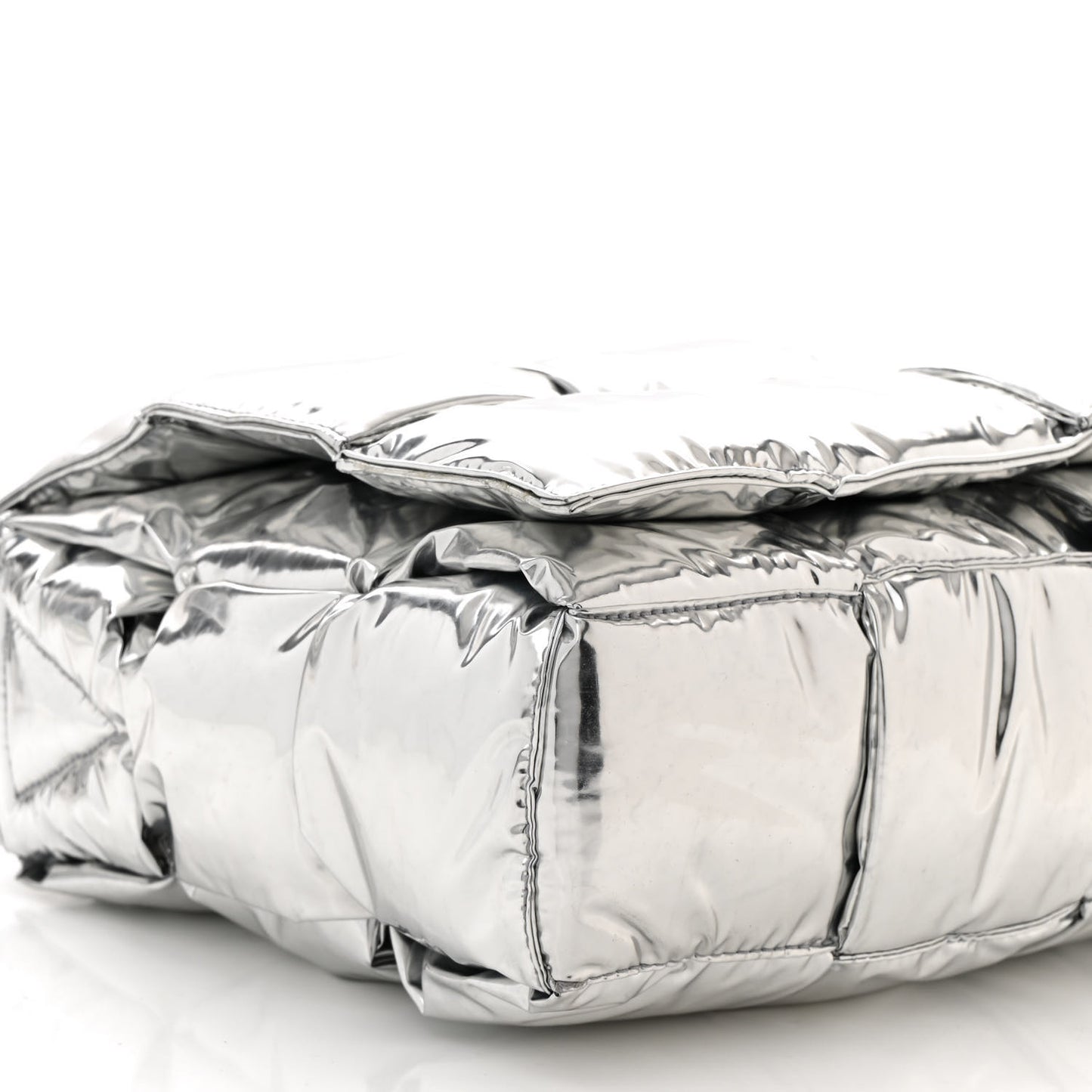 Metallic Calfskin Maxi Intrecciato Padded Cassette Crossbody Bag Silver