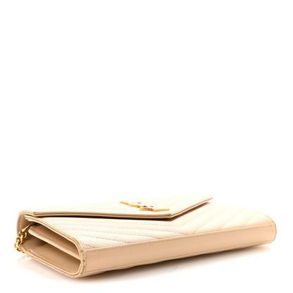Saint Laurent Grain De Poudre Matelasse Chevron Monogram Chain Wallet Nude Powder 4 of 9