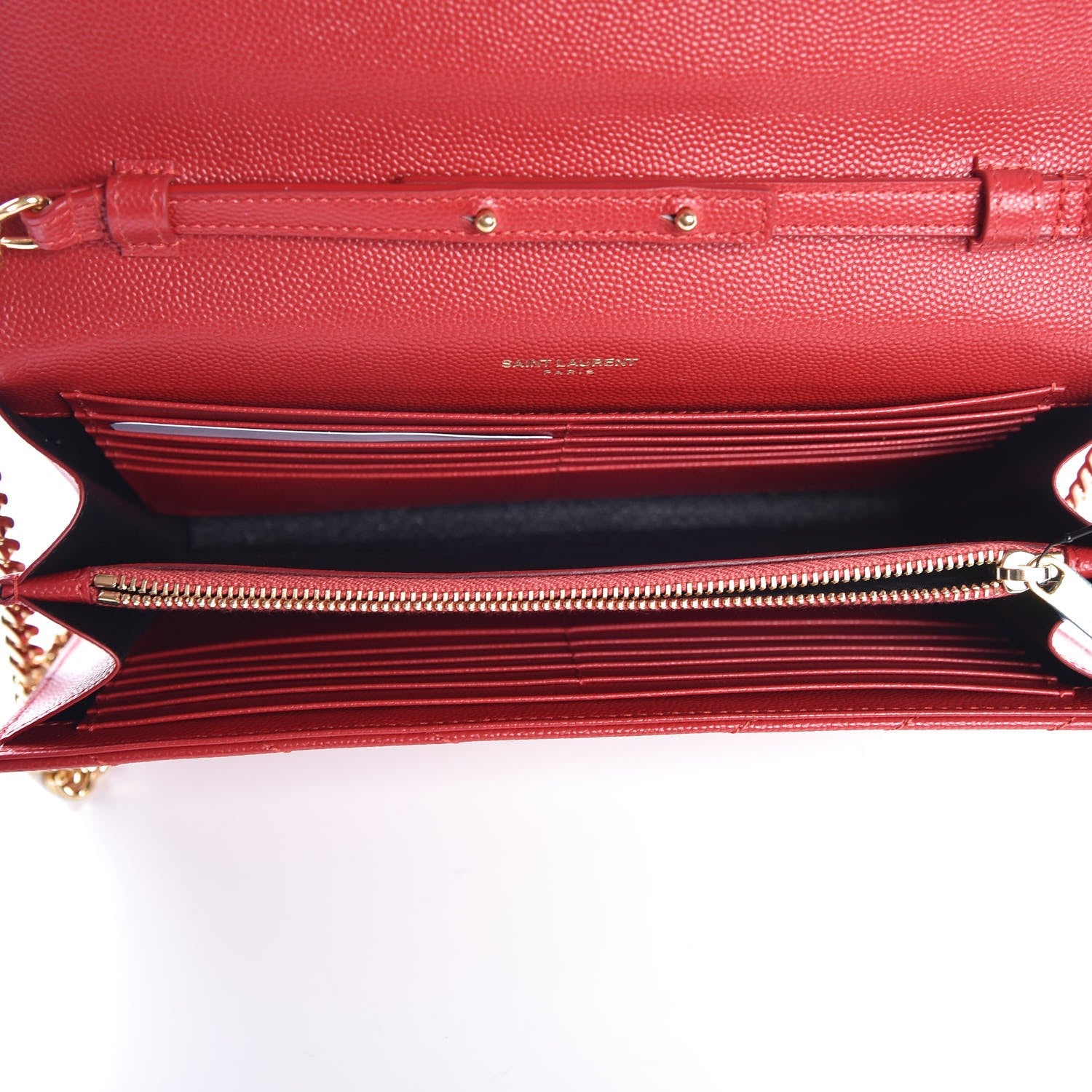 Saint Laurent Grain De Poudre Matelasse Chevron Monogram Chain Wallet New Red 5 of 7
