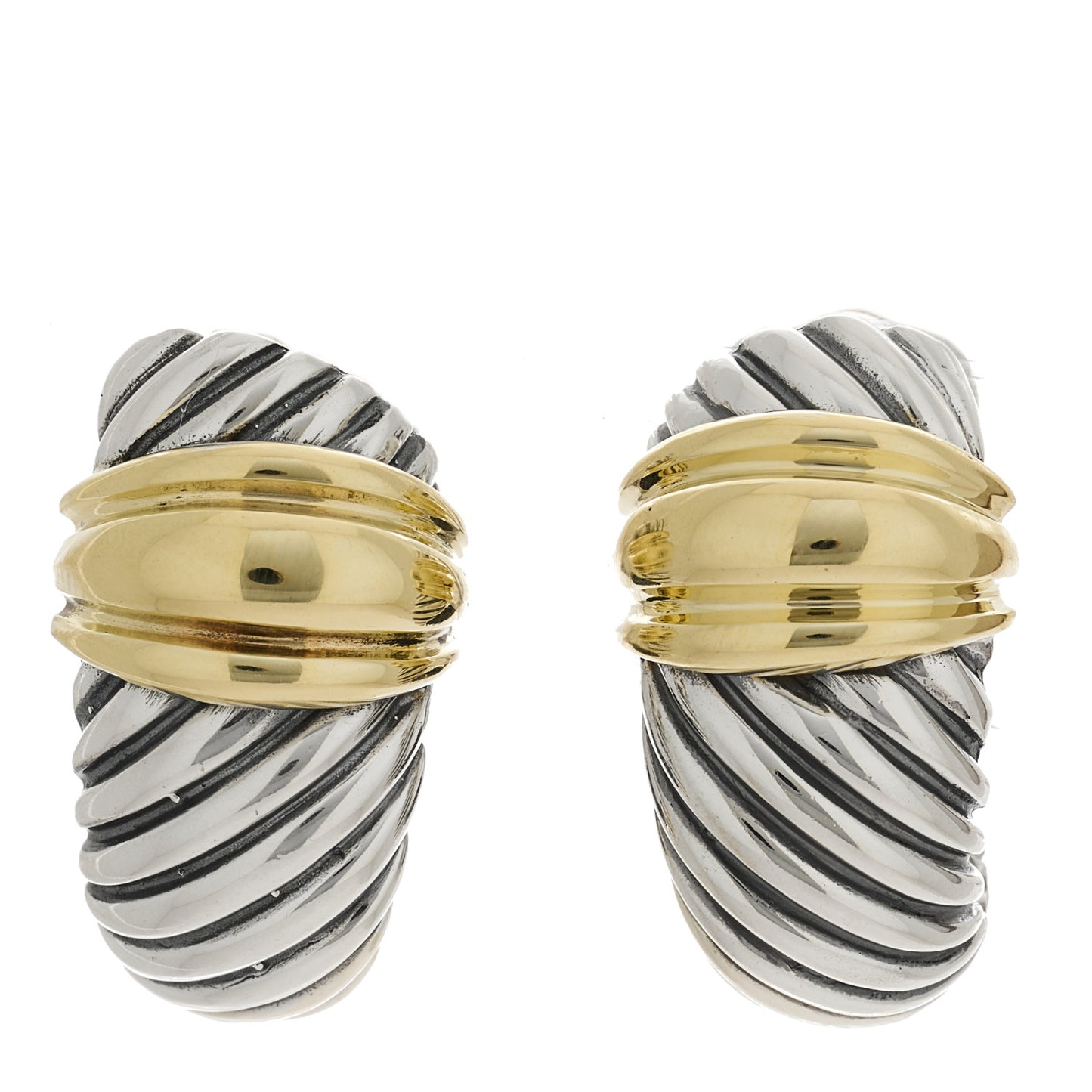Sterling Silver 14K Yellow Gold 26mm Thoroughbred Shrimp Earrings