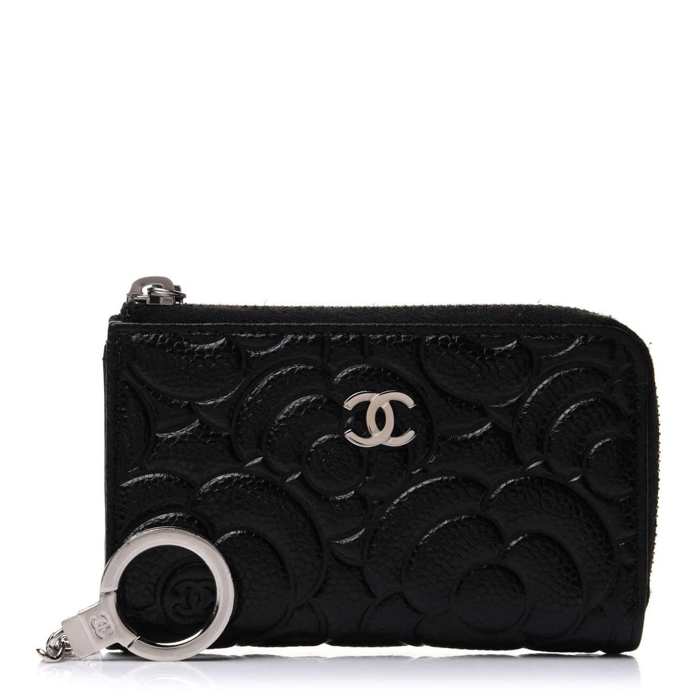 Caviar Camellia Embossed Key Holder Case Black