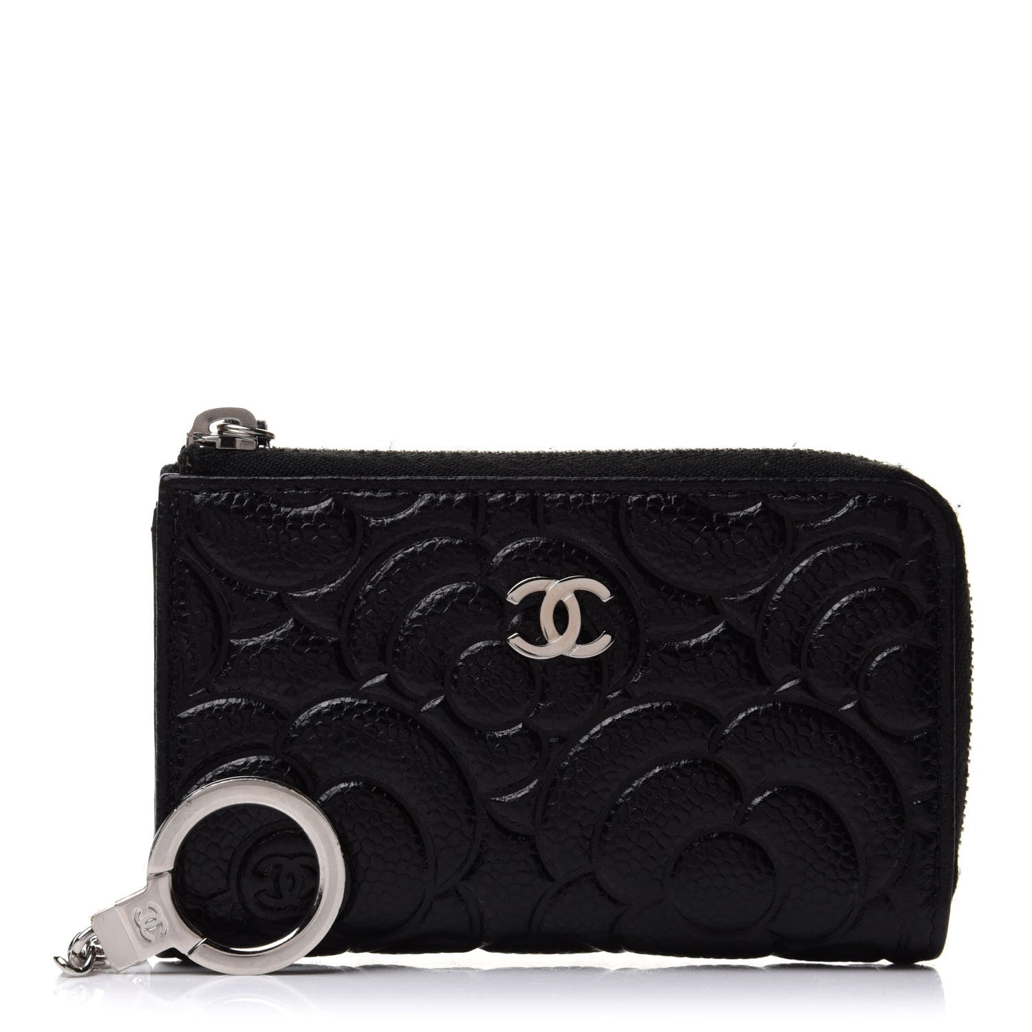 Chanel Caviar Camellia Embossed Key Holder Case Black 1 of 9
