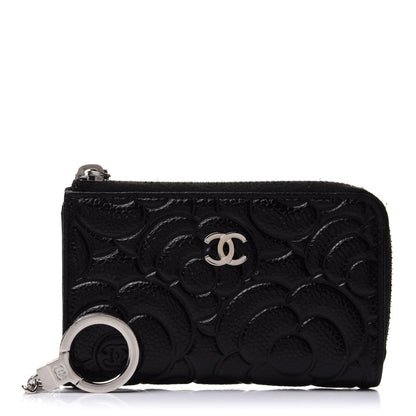 Chanel Caviar Camellia Embossed Key Holder Case Black 1 of 9