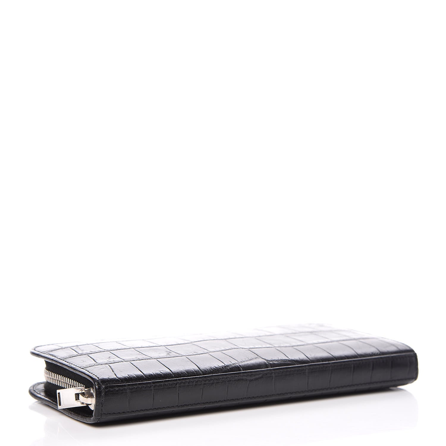 Saint Laurent Calfskin Crocodile Embossed Classic Zip Around Continental Wallet Black 4 of 8