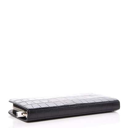 Saint Laurent Calfskin Crocodile Embossed Classic Zip Around Continental Wallet Black 4 of 8