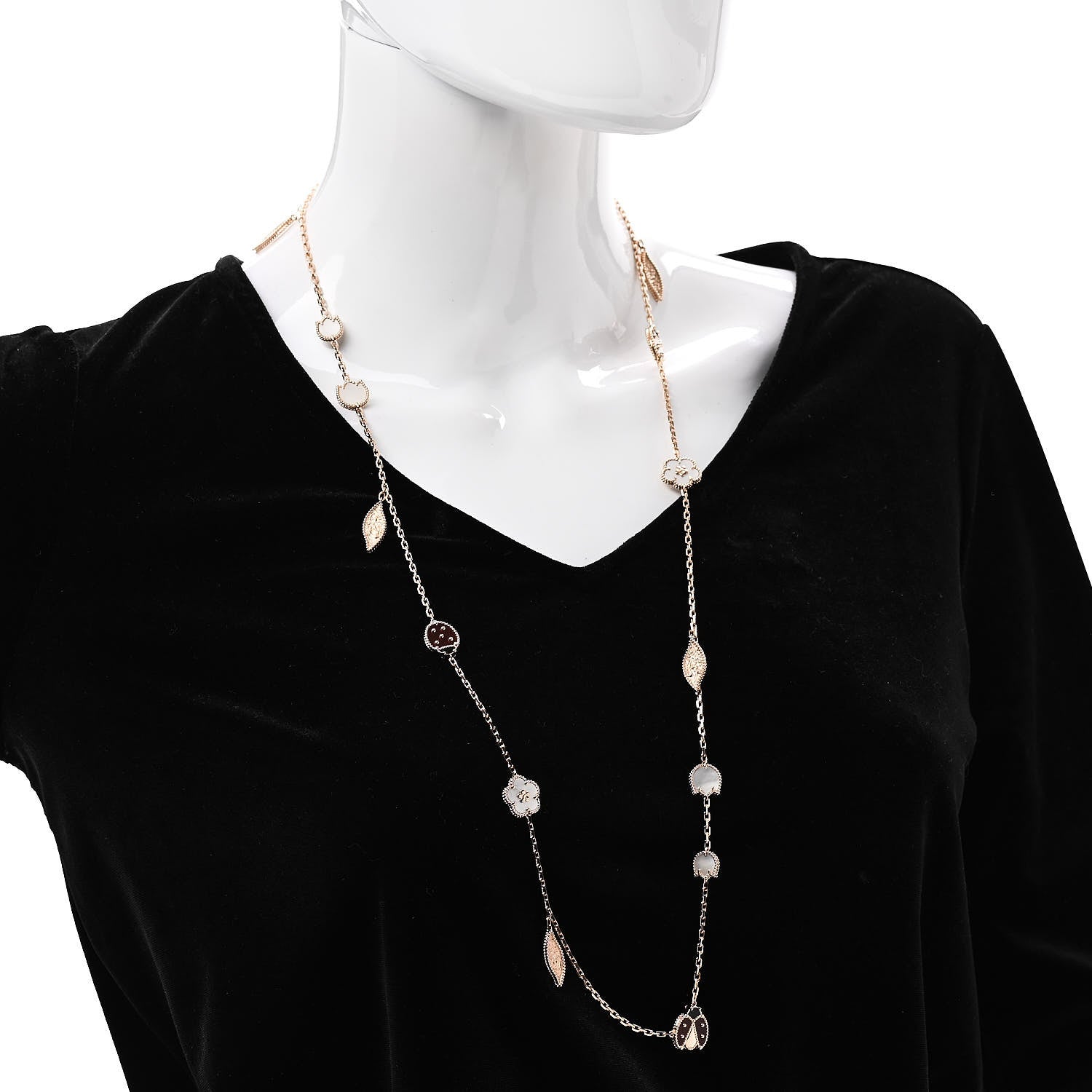 Van Cleef & Arpels 18K Rose Gold Mother of Pearl Carnelian Onyx 15 Motifs Lucky Spring Long Necklace 2 of 5
