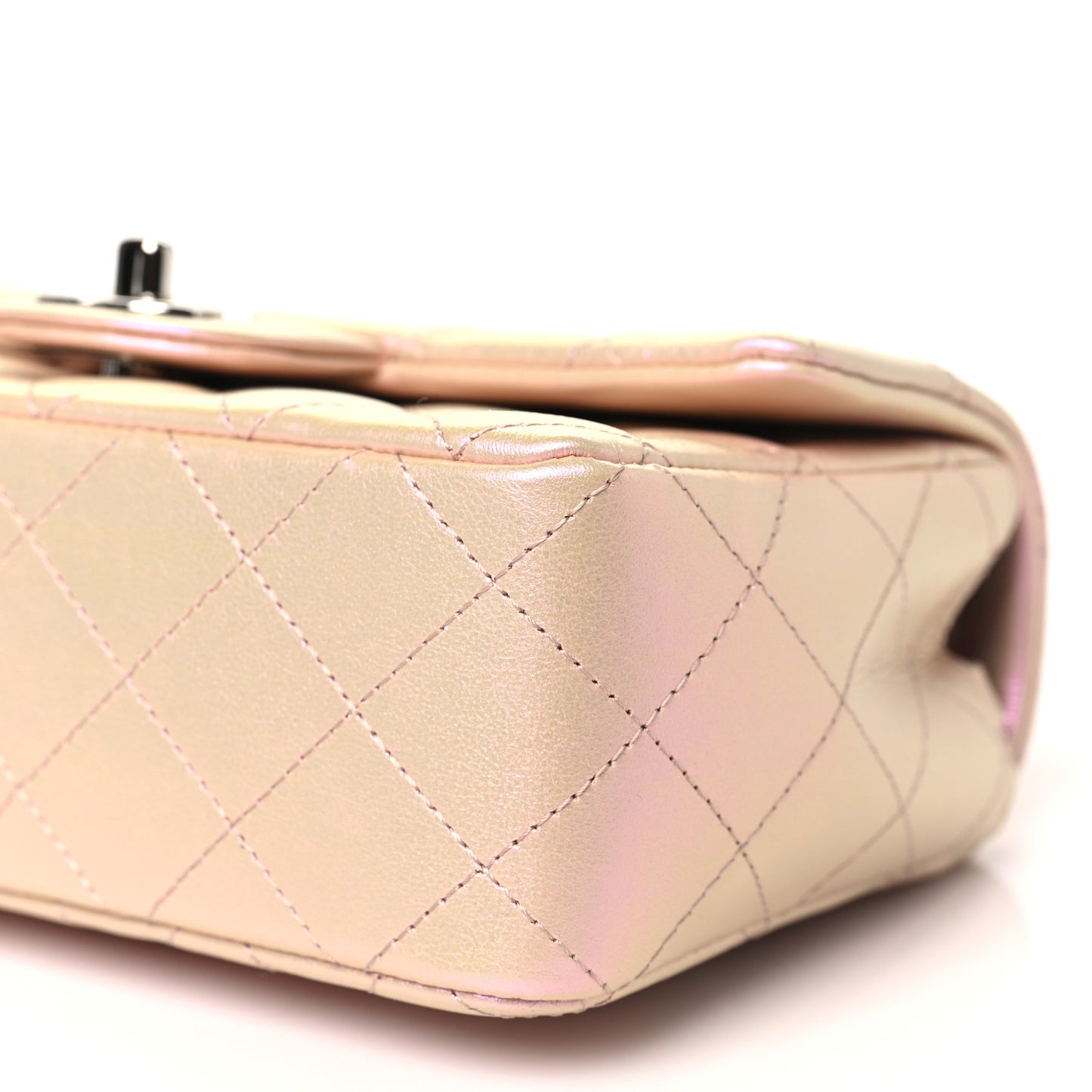 Iridescent Calfskin Quilted Mini Rectangular Flap Pink