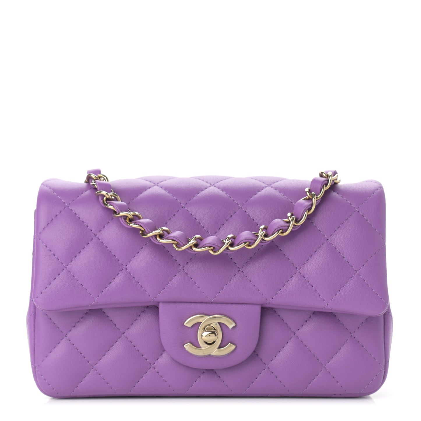 Lambskin Quilted Mini Rectangular Flap Purple