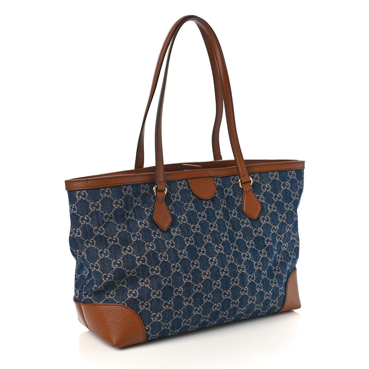 Gucci New Denim GG Monogram Medium Ophidia Shopping Tote Blue Tea Cuir 2 of 9
