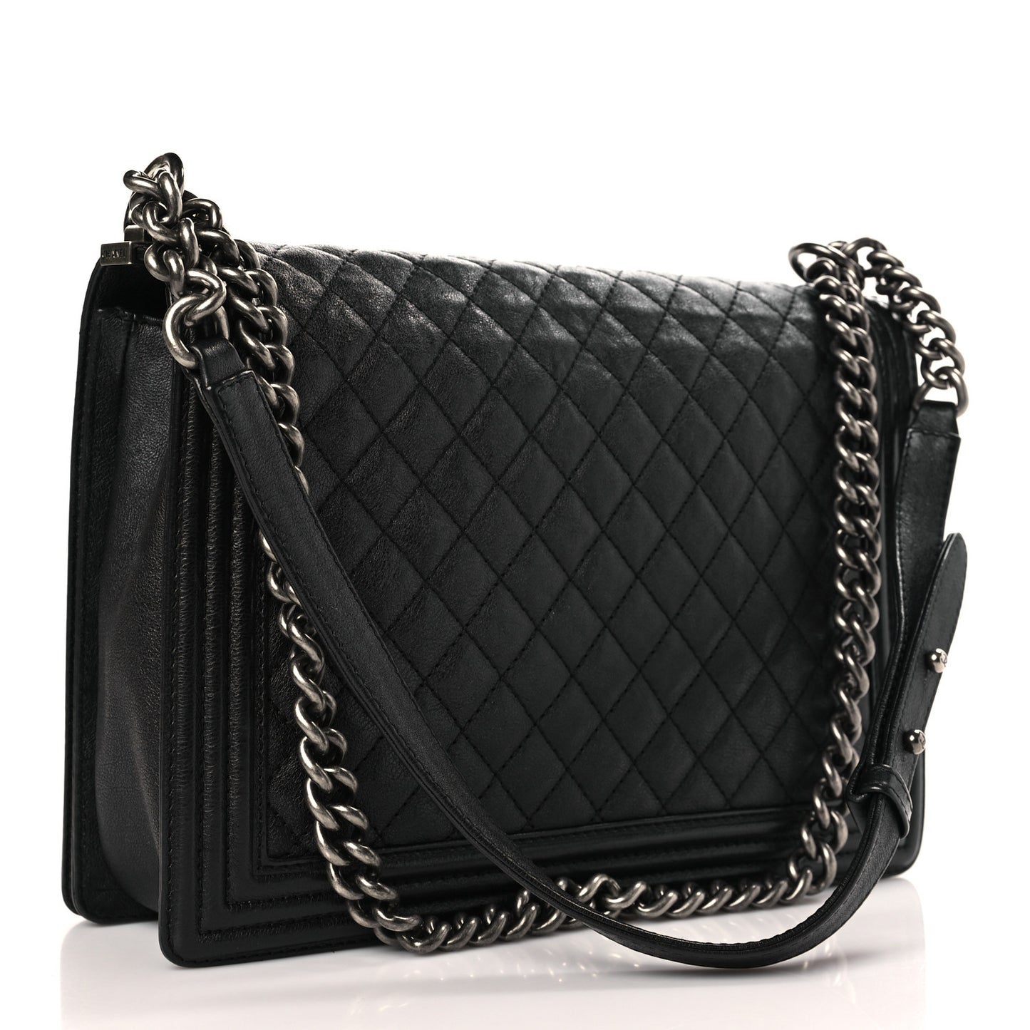 Calfskin Quilted Large Boy Flap Black