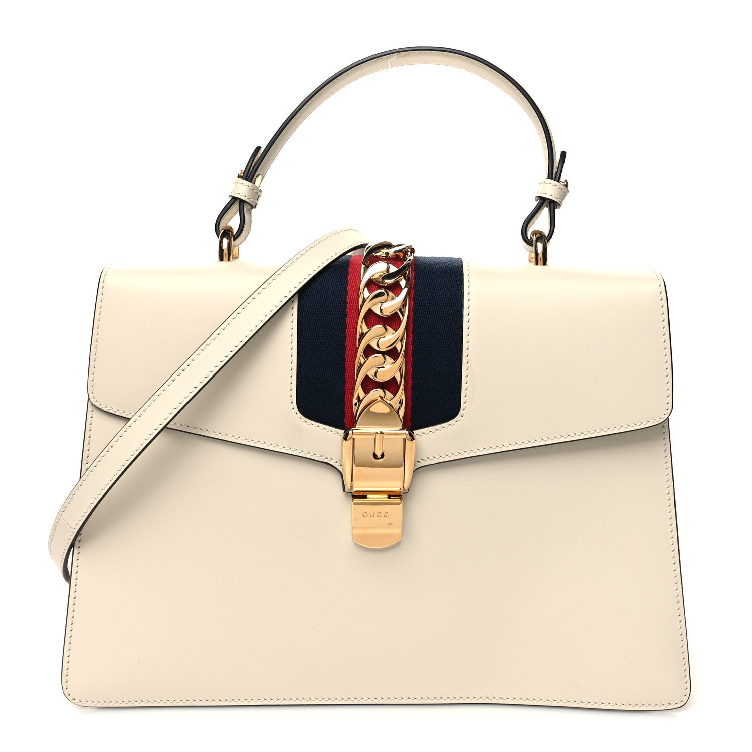 Gucci Calfskin Web Medium Sylvie Top Handle Bag White 1 of 10