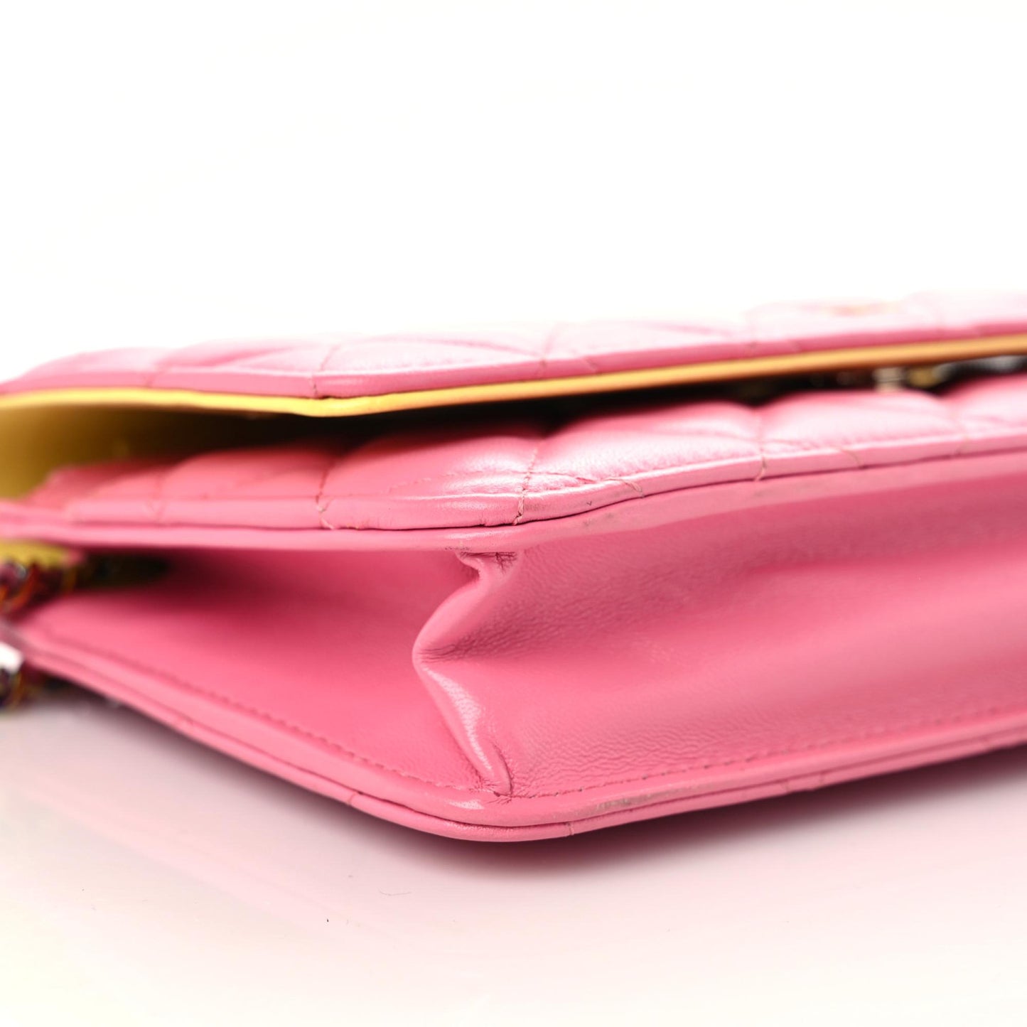 Lambskin Quilted Wallet On Chain WOC Pink Yellow