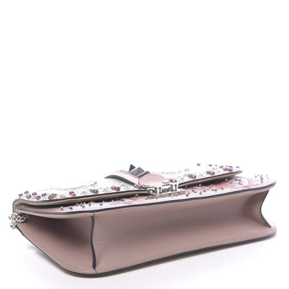 Valentino Garavani Vitello Crystal Embellished Medium Glam Lock Rockstud Flap Poudre 4 of 12