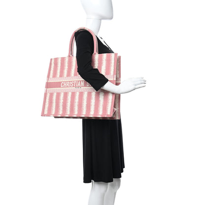 Christian Dior Canvas Embroidered Large Striped Book Tote Pink 2 of 11