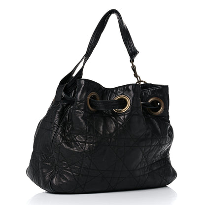 Christian Dior Lambskin Cannage Drawstring Bag Black 3 of 33