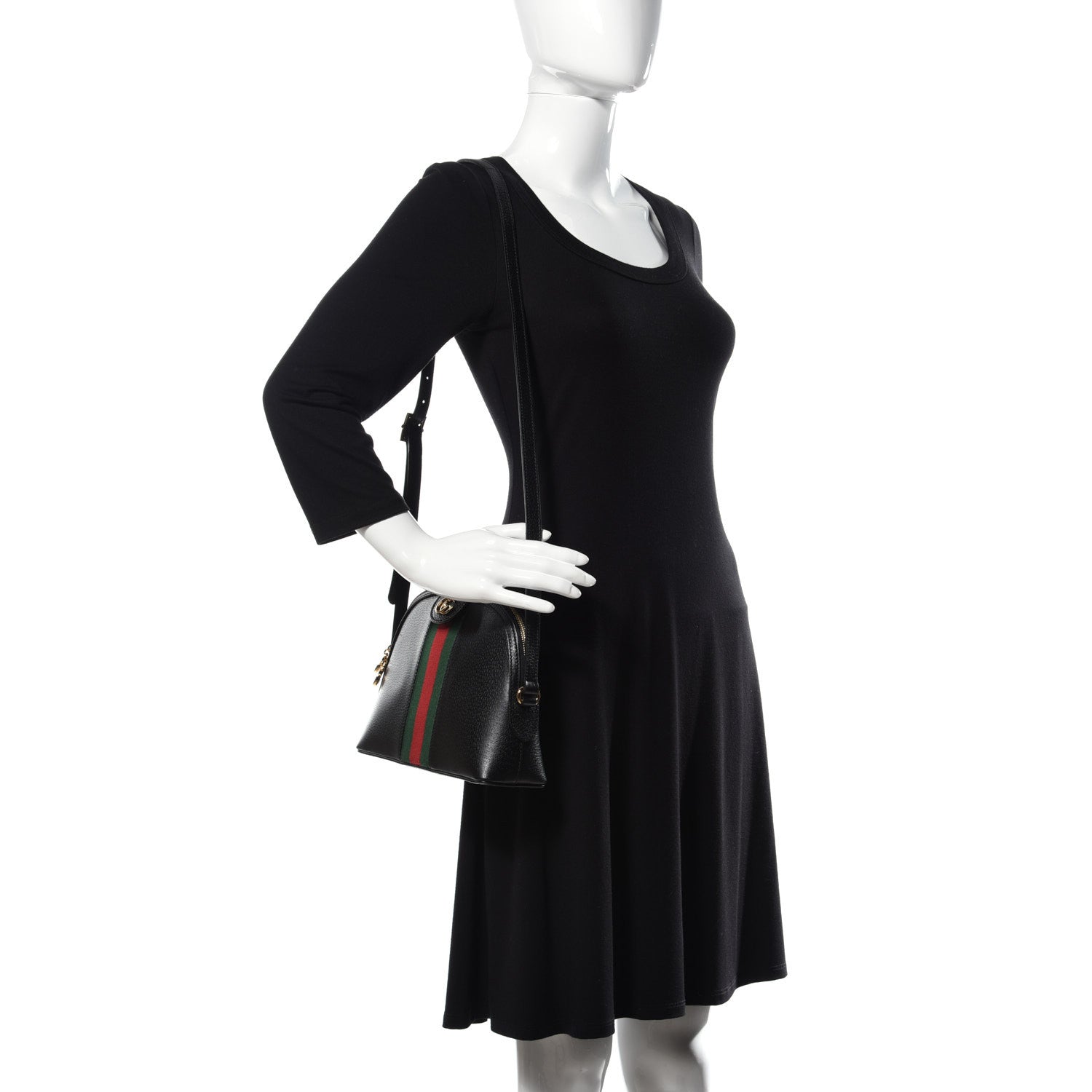 Gucci Calfskin GG Web Small Ophidia Dome Shoulder Bag Black 2 of 20