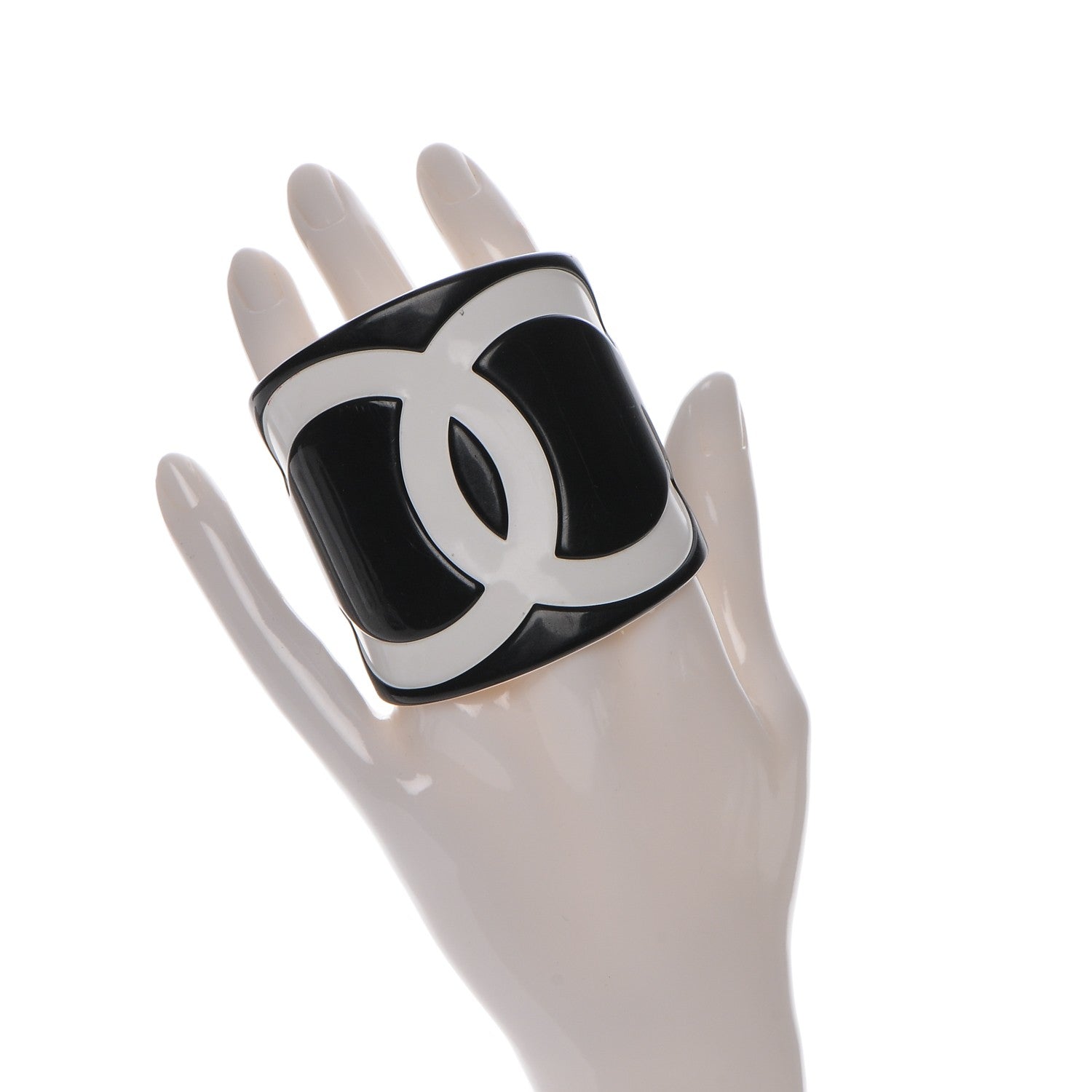 Chanel Resin CC Wide Cuff Black White 2 of 5