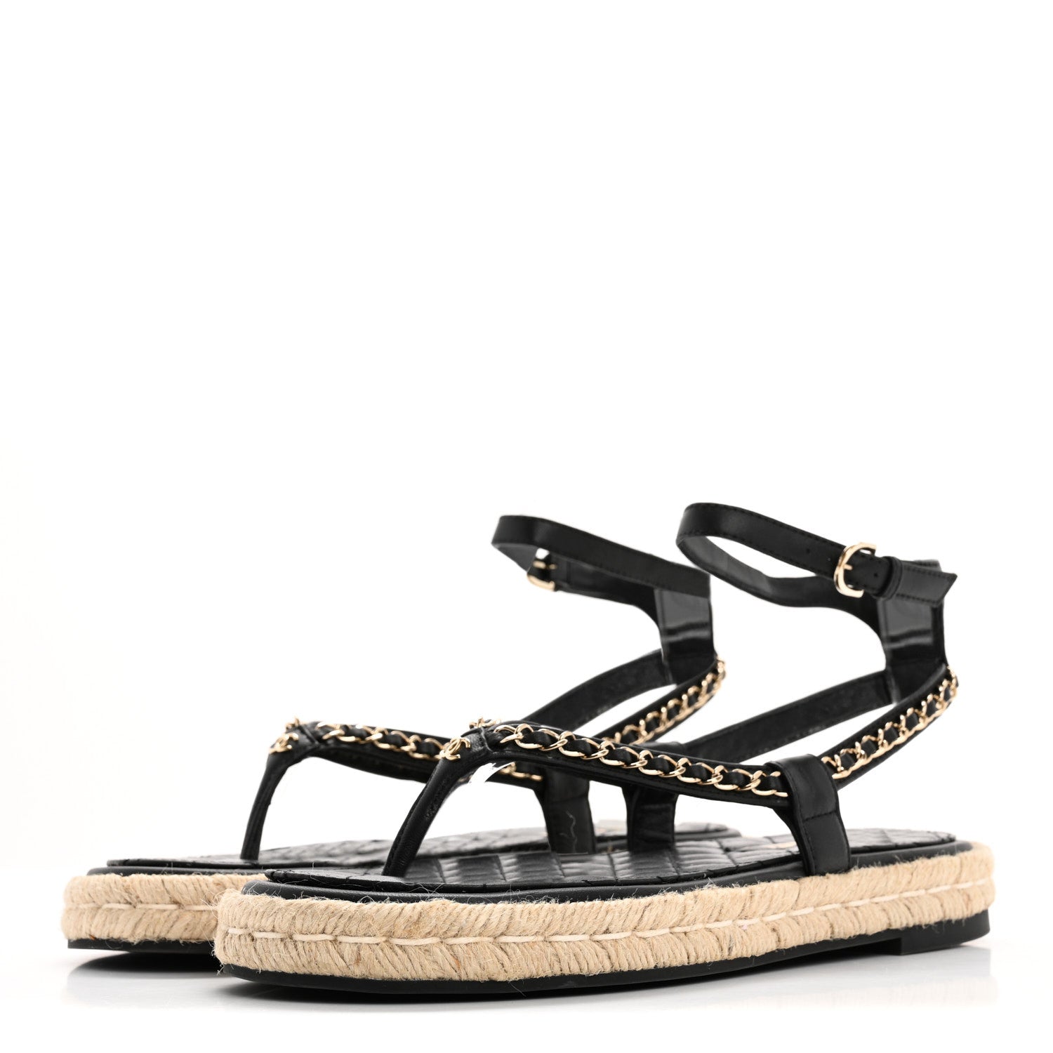 Chanel Lambskin Chain CC Thong Espadrille Sandals 41 Black 4 of 10