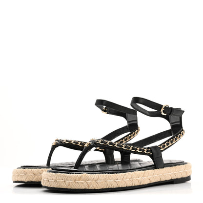 Chanel Lambskin Chain CC Thong Espadrille Sandals 41 Black 4 of 10